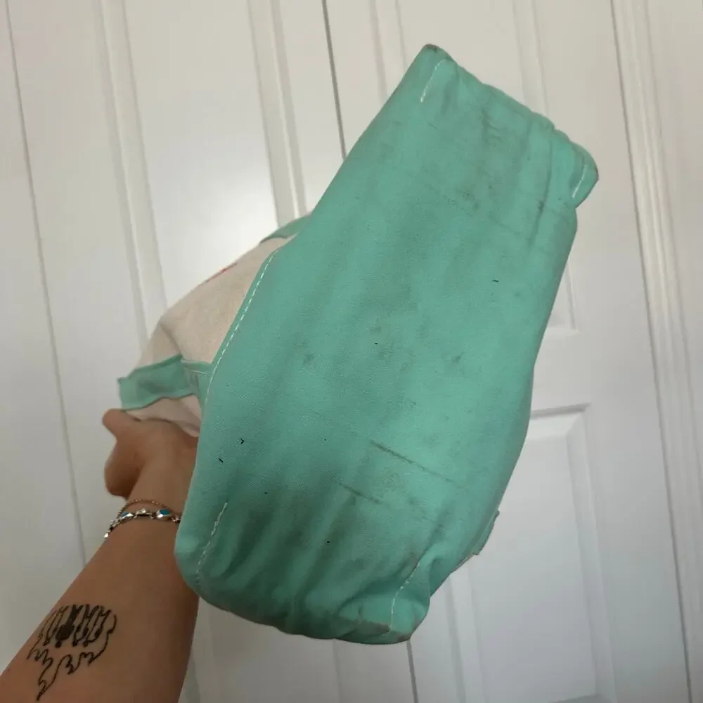 Vintage LL Bean canvas tote teal embroidered chaotic